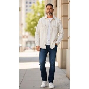 Men's Trevero Utility Workwear Shirt 100% Cotton Bleach Out‎ Off-White Size XL